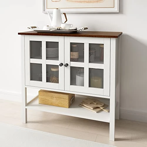 Spirich Home Sideboard Buffet Cabinet, Kitchen Storage Cabinet With 2 Glass Doors And Adjustable Shelf, Wood Cupboard Console Table For Dining Room White 3 Spirich Home Sideboard Buffet Cabinet, Kitchen Storage Cabinet With 2 Glass Doors And Adjustable Shelf, Wood Cupboard Console Table For Dining Room White