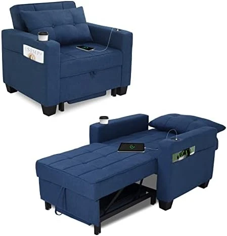 DURASPACE Futon Sofa Bed, 3 In 1 Convertible Sofa Chair Bed, Adjustable Backrest Chair, Chaise Lounge With USB Ports, Cup Holder, Side Pocket, Storage Box For Living Room (Light Gray Linen) 10 DURASPACE Futon Sofa Bed, 3 In 1 Convertible Sofa Chair Bed, Adjustable Backrest Chair, Chaise Lounge With USB Ports, Cup Holder, Side Pocket, Storage Box For Living Room (Light Gray Linen) - Image 8