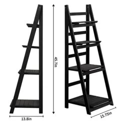 NO MORE TAG 4-Tier Ladder Shelf, Foldable Ladder Bookshelf Wood Storage Ladder Shelves Free Standing Organizer Rack Shelf For Living Room, Home Office And Kitchen, Black -Amazon Store 41Cx9ztK2vL 1