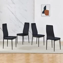 BELIFEGLORY Dining Table With Chairs Set, 5PCS Round Glass Table Set Modern Tempered Glass Top Table With 4 Velvet Chairs Dining Room Furniture -Amazon Store 41Czu9z7gcL