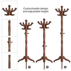 VASAGLE Coat Rack Free Standing With 11 Hooks, Wooden Hall Tree Coat Hat Tree Coat Holder With Solid Rubberwood Base For Coat, Hat, Clothes, Scarves, Handbags, Umbrella, Dark Walnut URCR05WN -Amazon Store 41D8lCvODUL