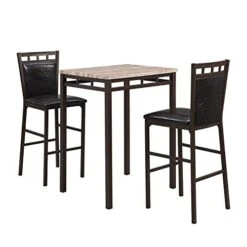 Home Source 3-Piece Bistro Set With Counter Height Black Faux Marble Table And 2 Textured Faux Leather Side Chairs (Black/Brown) -Amazon Store 41DGpRCyTZL