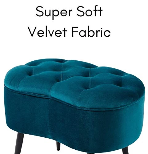 BIRDROCK HOME Tufted Oblong Teal Ottoman – Velvet Foot Stool – Mid Century Modern Steel Legs - Soft Compact Padded Stool - Living Room Or Bedroom – Vanity Chair - Decorative Furniture 4 BIRDROCK HOME Tufted Oblong Teal Ottoman – Velvet Foot Stool – Mid Century Modern Steel Legs - Soft Compact Padded Stool - Living Room Or Bedroom – Vanity Chair - Decorative Furniture - Image 2