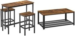 VASAGLE Dining Table Set, Bar Table And Chairs Set, Kitchen Bar Height Table With Stools Set Of 2, Steel Frame, Industrial, Rustic Brown And Black ULBT218B01 -Amazon Store 41DJQ5yCKSL. AC