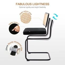 Zesthouse Dining Chairs Set Of 2, Velvet Rattan Side Chairs With Cane Back & Stainless Chrome Base, Modern Mid Century Breuer Designed Chairs, Upholstered Dining Living Room Kitchen Chairs, Black -Amazon Store 41DPQPQbh0L