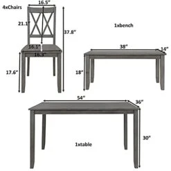 LZ LEISURE ZONE 6 Piece Wooden Dining Table Set With Bench And 4 Dining Chairs, Kitchen Table Set Family Furniture For 6 People (Antique Graywash) -Amazon Store 41DQxz4CHmS
