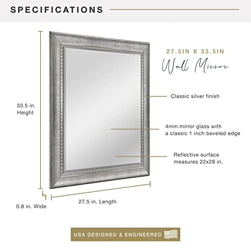 MCS 22x28 Inch Slope Mirror, 27.5x33.5 Inch Overall Size, Silver (20564) 4 MCS 22x28 Inch Slope Mirror, 27.5x33.5 Inch Overall Size, Silver (20564) - Image 2