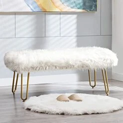 Modern White Faux Fur Ottoman Bench Upholstered Bench For Bedroom/Living Room/Entryway Decorative Accent Bench With Gold Metal Legs 14 Modern White Faux Fur Ottoman Bench Upholstered Bench For Bedroom/Living Room/Entryway Decorative Accent Bench With Gold Metal Legs -Amazon Store 41DSK4CZdEL