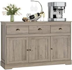 Keyluv Buffet Cabinet Storage Kitchen Cabinet Sideboard Farmhouse Buffet Server Bar Wine Cabinet With 3 Drawers & 3 Doors Adjustable Shelves Console Table For Dining Living Room Cupboard, Grey Wash -Amazon Store 41DU2orj5OL. AC