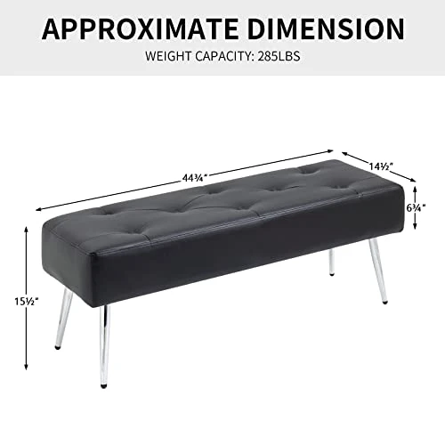 Furnimart Faux Leather Bench Ottoman, Tufted Button Bedroom Benches Footrest Stool In Solid Metal Legs, Long And Dining Bench, Indoor Bench For Entryway Living Room Bedroom (Leather-Black) 5 Furnimart Faux Leather Bench Ottoman, Tufted Button Bedroom Benches Footrest Stool In Solid Metal Legs, Long And Dining Bench, Indoor Bench For Entryway Living Room Bedroom (Leather-Black) - Image 3