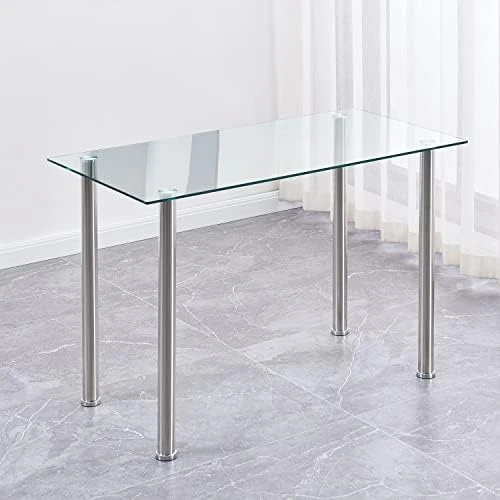 ROOIOME Gray Glass Dining Table Marbled Effect With Tempered Glass Top And Metal Frame And Leg, Gray Rectangle Kitchen Table For Restaurant (L X W X H) 51.20" * 27.5" * 29.5" 10 ROOIOME Gray Glass Dining Table Marbled Effect With Tempered Glass Top And Metal Frame And Leg, Gray Rectangle Kitchen Table For Restaurant (L X W X H) 51.20" * 27.5" * 29.5" - Image 8