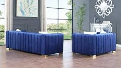 Kevinplus Modern Sofa Couch 2 Set For Living Room, Velvet Chesterfield 2-Pcs Upholstered Sofa Couch For Apartment Bedroom Office, Strong Gold Metal Legs, Blue -Amazon Store 41DZDw40jXL