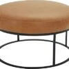 Amazon Brand – Rivet Revere Round Leather Iron-Framed Ottoman, 30.3"W, Cognac