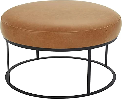 Amazon Brand – Rivet Revere Round Leather Iron-Framed Ottoman, 30.3"W, Cognac 3 Amazon Brand – Rivet Revere Round Leather Iron-Framed Ottoman, 30.3"W, Cognac