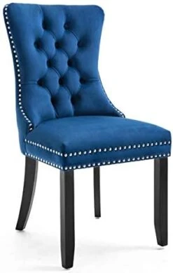 Danxee Set Of 2 High-end Velvet Dining Room Chairs Upholstered Elegant Tufted Chair With Luxurious Button Nailed Trim Ring Pull Armless Accent Chair (Black) -Amazon Store 41DbesiE1SL. AC