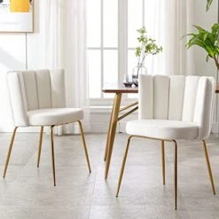 Janoray Velvet Dining Chairs Upholstered Gold Metal Legs Cream Mid Century Modern Accent Chair Set Of 2 For Living Room Kitchen Dining Room, Cream -Amazon Store 41DbmtrFV L. AC