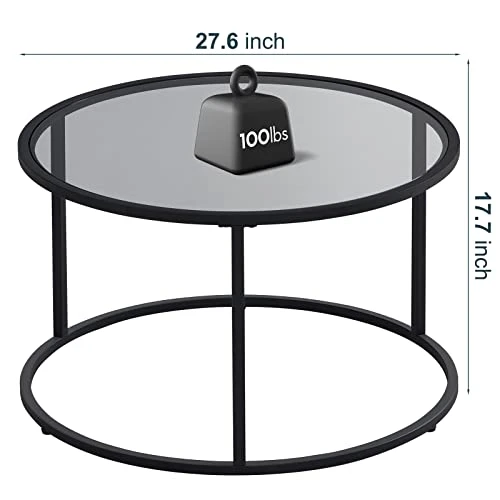SAYGOER Round Coffee Table Glass Coffee Tables For Small Space Simple Modern Center Table For Living Room Home Office, Sofa Side Table With Metal Steel Frame, Easy Assembly, Gray Black 3 SAYGOER Round Coffee Table Glass Coffee Tables For Small Space Simple Modern Center Table For Living Room Home Office, Sofa Side Table With Metal Steel Frame, Easy Assembly, Gray Black