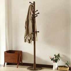Vlush Sturdy Wooden Coat Rack Stand, Entryway Hall Tree Coat Tree With Solid Round Base For Hat,Clothes,Purse,Scarves,Handbags,Umbrella-(Dark Brown, 11 Hooks) -Amazon Store 41De6jyk8xL