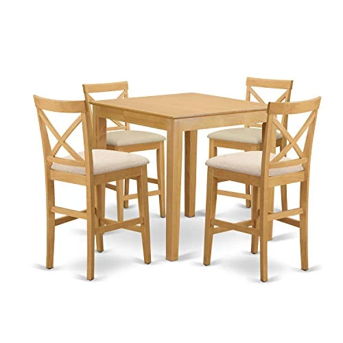 East West Furniture PUBS5-OAK-C 5 Piece Counter Height Dining Set Includes A Square Dinette Table And 4 Linen Fabric Kitchen Dining Chairs, 36x36 Inch, Oak 4 East West Furniture PUBS5-OAK-C 5 Piece Counter Height Dining Set Includes A Square Dinette Table And 4 Linen Fabric Kitchen Dining Chairs, 36x36 Inch, Oak - Image 2