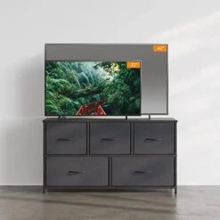 Cubiker Dresser Storage Organizer, 5 Drawer Dresser Tower Unit For Bedroom Hallway Entryway Closets, Small Dresser Clothes Storage With Wide Sturdy Steel Frame Wood Top, Black Grey -Amazon Store 41Djbv62zEL