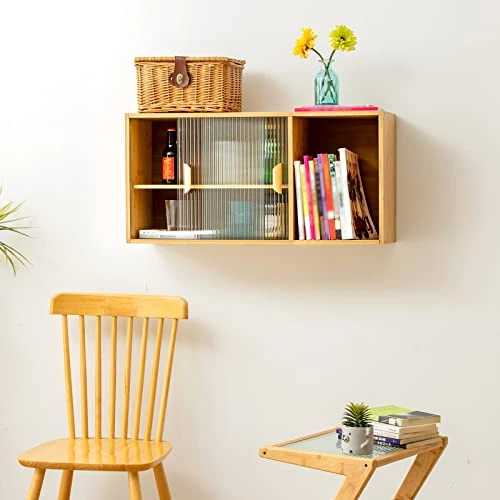 HollyHOME Bamboo Wall Mounted Kitchen Pantry Sideboard With 2 Sliding Door, Freestanding Wall Storage Cabinet With Shelf For Spice Seasoning Bottle, Dish, Bowl, Console Dining Cupboard, Burlywood 8 HollyHOME Bamboo Wall Mounted Kitchen Pantry Sideboard With 2 Sliding Door, Freestanding Wall Storage Cabinet With Shelf For Spice Seasoning Bottle, Dish, Bowl, Console Dining Cupboard, Burlywood - Image 6