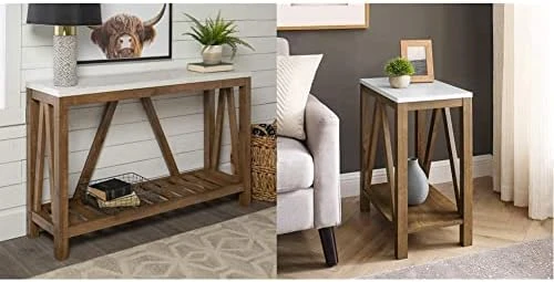 Walker Edison Modern Farmhouse Accent Entryway / Living Room End Table, 52 Inch, Color-Marble And Walnut 15 Walker Edison Modern Farmhouse Accent Entryway / Living Room End Table, 52 Inch, Color-Marble And Walnut - Image 13