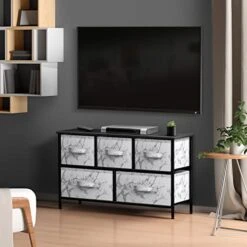 Sorbus Dresser With 5 Drawers - Storage Chest Organizer Unit With Steel Frame, Wood Top, Easy Pull Fabric Bins - Long Wide TV Stand For Bedroom Furniture, Hallway, Closet & Office Organization -Amazon Store 41DtWo3p7RL