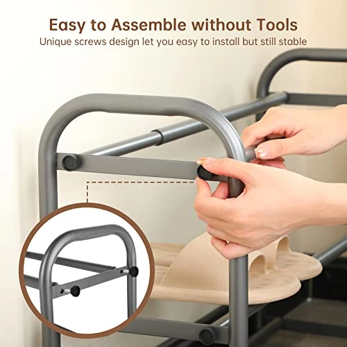 2-Tier Expandable Shoe Rack,Adjustable Shoe Shelf Storage Organizer Heavy Duty Metal Free Standing Shoe Rack For Entryway Closet Doorway (Gray) 7 2-Tier Expandable Shoe Rack,Adjustable Shoe Shelf Storage Organizer Heavy Duty Metal Free Standing Shoe Rack For Entryway Closet Doorway (Gray) - Image 5