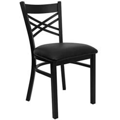 Flash Furniture 4 Pack HERCULES Series Black ''X'' Back Metal Restaurant Chair - Black Vinyl Seat
