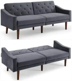 FREEHOMAE Futon Sofa Bed, Faux Leather Couch With Armrest And 2 Cup Holders, Sofa Bed Couch Convertible With Metal Legs, Folding, Reclining Small Couch Bed, Futon Bed For Living Room -Amazon Store 41Dy1cMgt7L. AC