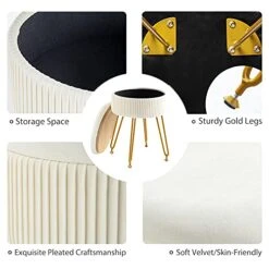 Velvet Storage Ottoman Foot Rest, Upholstered Pleated Round Footrest Vanity Stool With Metal Legs, Coffee Table Top Cover, Modern Accent Stools,Makeup Footstool, Suitable For Living Room And Bedroom 21 Velvet Storage Ottoman Foot Rest, Upholstered Pleated Round Footrest Vanity Stool With Metal Legs, Coffee Table Top Cover, Modern Accent Stools,Makeup Footstool, Suitable For Living Room And Bedroom -Amazon Store 41E2cZWfiYS