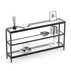 Evajoy Console Table, 55" Entryway Table With 3 Tiers, Open Glass Sofa Table For Living Room, Foyer, Entryway, Bedroom, Hallway