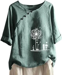Womens Cotton Linen Shirts Casual Summer 3/4 Sleeve Tops Dandelion Print Tunic Tees Casual Crewneck Loose Fit Blouses -Amazon Store 41EDuyjURL. AC