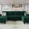 Belffin Velvet U Shaped Sectional Sofa Couch With Storage Ottoman Convertibel Sectional Sofa With Reversible Chaises Green 2 Belffin Velvet U Shaped Sectional Sofa Couch With Storage Ottoman Convertibel Sectional Sofa With Reversible Chaises Green -Amazon Store 41EISyU39QL