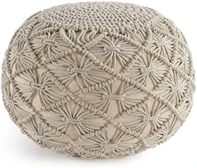 Pouf Ottoman - Hand Knitted Macrame Ottoman Pouf, Large Pouf Ottoman Foot Rest For Couch, 100% Cotton Cord, Poufs For Living Room, Floor Pouf Ottoman - 20 Diameter X 14 Height - Pure Natural 4 Pouf Ottoman - Hand Knitted Macrame Ottoman Pouf, Large Pouf Ottoman Foot Rest For Couch, 100% Cotton Cord, Poufs For Living Room, Floor Pouf Ottoman - 20 Diameter X 14 Height - Pure Natural - Image 2