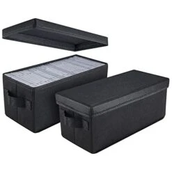 UENTIP CD Storage Box - Pack Of 2 CD Case Storage - 13.2" X5.9" X 5.3", Container Holds 30 CDs In Full Jewel Cases, 60 CDs In Slim Cases, And 165 Discs In CD Sleeves - Black (2 Pack)