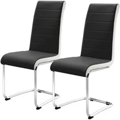 Modern Dining Chairs Set Of 2, Kitchen Chairs, Faux Leather Dining Room Chairs With High Back Soft Padded, Chrome Legs For Home Kitchen (2 Grey Chairs) -Amazon Store 41EZjQphl7L. AC