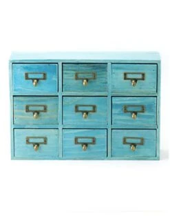 QWORK Desk Drawer Organizer, Wooden Vintage Apothecary Cabinet With 9 Drawers, Home Office & Tea & Dresser Bedroom Organization And Storage, Traditional Apothecary Cabinet, Blue -Amazon Store 41EfNkPjpSL