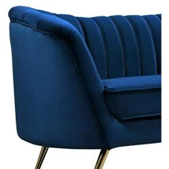 Meridian Furniture Margo Collection Modern | Contemporary Velvet Upholstered Loveseat With Deep Channel Tufting And Rich Gold Stainless Steel Legs, Navy, 65" W X 30" D X 33" H -Amazon Store 41EgGbftjiL