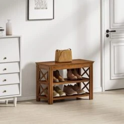 Bamworld Entryway Bench 5 Tier Wooden Storage Benches Rustic Solid Wood Shoe Rack (X-Brown,23.6") -Amazon Store 41EhBd9cxoL. AC