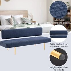 MOJAY Modern Fabric Linen Armless Love Seats Sofa, Couch For Living Room Furniture With Golden Legs For Bedroom,Small Spaces -Amazon Store 41EnfyoNeVL
