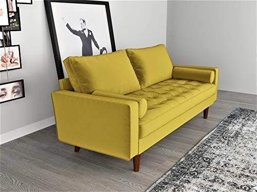 Container Furniture Direct S5459 Mid Century Modern Velvet Upholstered Tufted Living Room Sofa, 69.68" Goldenrod 4 Container Furniture Direct S5459 Mid Century Modern Velvet Upholstered Tufted Living Room Sofa, 69.68" Goldenrod - Image 2