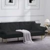 Lepfun Velvet Futon Sofa Bed, Memory Foam Couch Set, Upholstered Modern Daybed Convertible Folding Loveseat Recliner With Pillows And Wooden Frame For Compact Living Room, Apartment,Dorm,Office(Black) -Amazon Store 41EyF9ZNpiL
