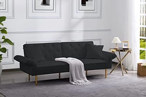 Lepfun Velvet Futon Sofa Bed, Memory Foam Couch Set, Upholstered Modern Daybed Convertible Folding Loveseat Recliner With Pillows And Wooden Frame For Compact Living Room, Apartment,Dorm,Office(Black) 3 Lepfun Velvet Futon Sofa Bed, Memory Foam Couch Set, Upholstered Modern Daybed Convertible Folding Loveseat Recliner With Pillows And Wooden Frame For Compact Living Room, Apartment,Dorm,Office(Black)