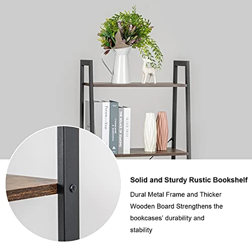 Vagowin 4 Tier Ladder Shelf, Rustic Ladder Bookshelf With Steel Frame For Living Room, Bedroom, Farmhouse, Office, Vintage Brown 4 Vagowin 4 Tier Ladder Shelf, Rustic Ladder Bookshelf With Steel Frame For Living Room, Bedroom, Farmhouse, Office, Vintage Brown - Image 2