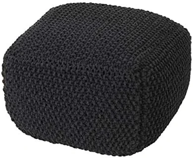 Christopher Knight Home Joyce Knitted Cotton Square Pouf, Dark Grey 10 Christopher Knight Home Joyce Knitted Cotton Square Pouf, Dark Grey - Image 8