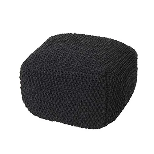 Christopher Knight Home Joyce Knitted Cotton Square Pouf, Dark Grey 3 Christopher Knight Home Joyce Knitted Cotton Square Pouf, Dark Grey