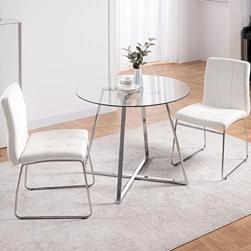 WENYU 3 Pieces Dining Table Set - Round Dining Room Table And Chairs Set, Modern Faux Leather Chairs Kitchen Table Set For Small Space Home Café Table Set- Gray 14 WENYU 3 Pieces Dining Table Set - Round Dining Room Table And Chairs Set, Modern Faux Leather Chairs Kitchen Table Set For Small Space Home Café Table Set- Gray - Image 12