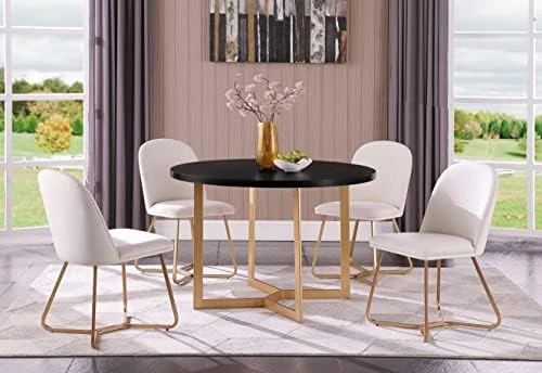 Morden Fort Round Dining Table Modern Luxaury Table With Gold Metal Legs For Dining Room, Home Kitchen, Restaurant - Black 12 Morden Fort Round Dining Table Modern Luxaury Table With Gold Metal Legs For Dining Room, Home Kitchen, Restaurant - Black - Image 10