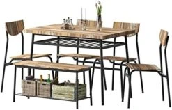 STHOUYN 43" Dinning Table Sets For 4, Industrial Rectangular Kitchen Table And Chairs Set, Metal Frame & Storage Rack, Kitchen, Dining Room, Dinette, Breakfast Small Space (Brown (5 Piece)) 15 STHOUYN 43" Dinning Table Sets For 4, Industrial Rectangular Kitchen Table And Chairs Set, Metal Frame & Storage Rack, Kitchen, Dining Room, Dinette, Breakfast Small Space (Brown (5 Piece)) -Amazon Store 41F7C8fBXtL. AC